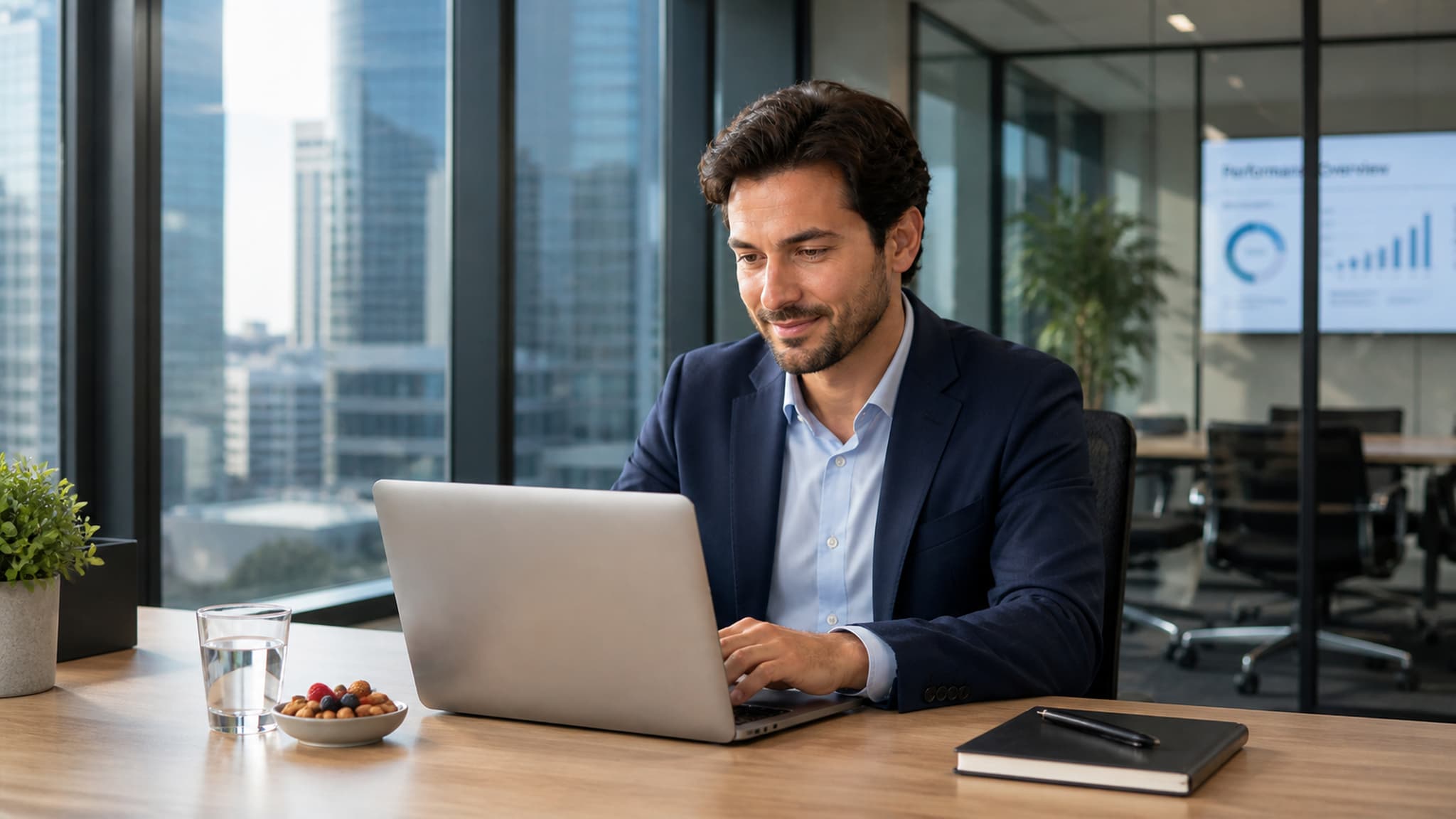 A person looking calm and focused at their desk, experiencing stable afternoon energy after resetting hunger and cravings through reduced carbohydrate intake