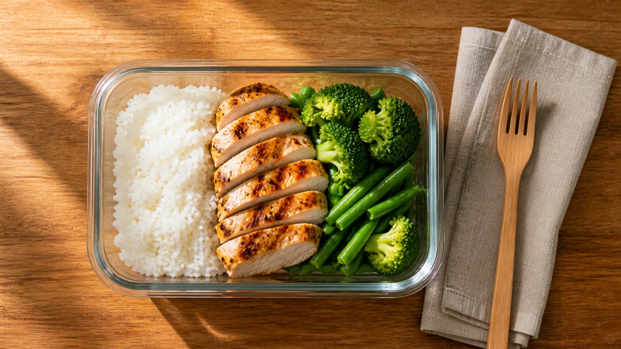 Meal prep container with balanced food portions representing the structured approach to a carbohydrate refeed day