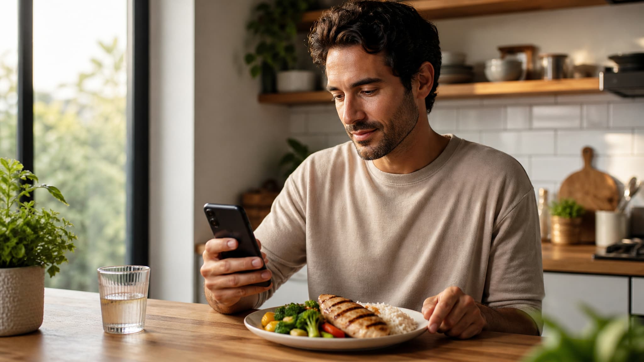 Person using a phone app to track food and calorie intake during a fat loss phase