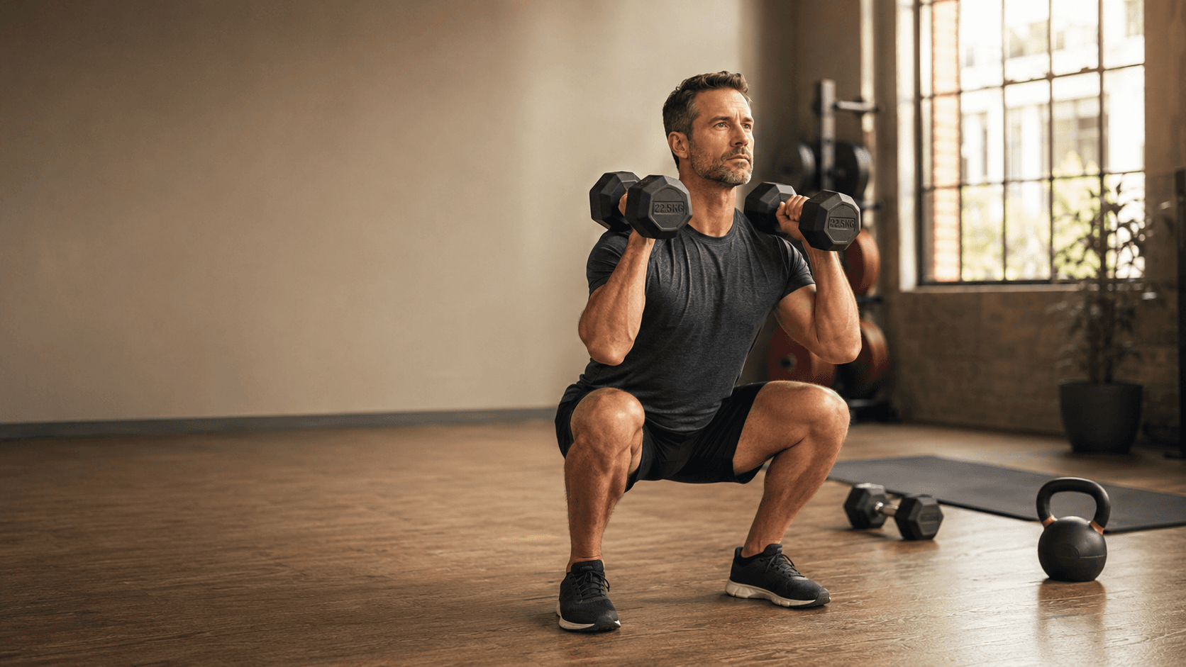 Group performing a resistance circuit training workout with dumbbells, showing the compound exercise approach that preserves muscle during fat loss