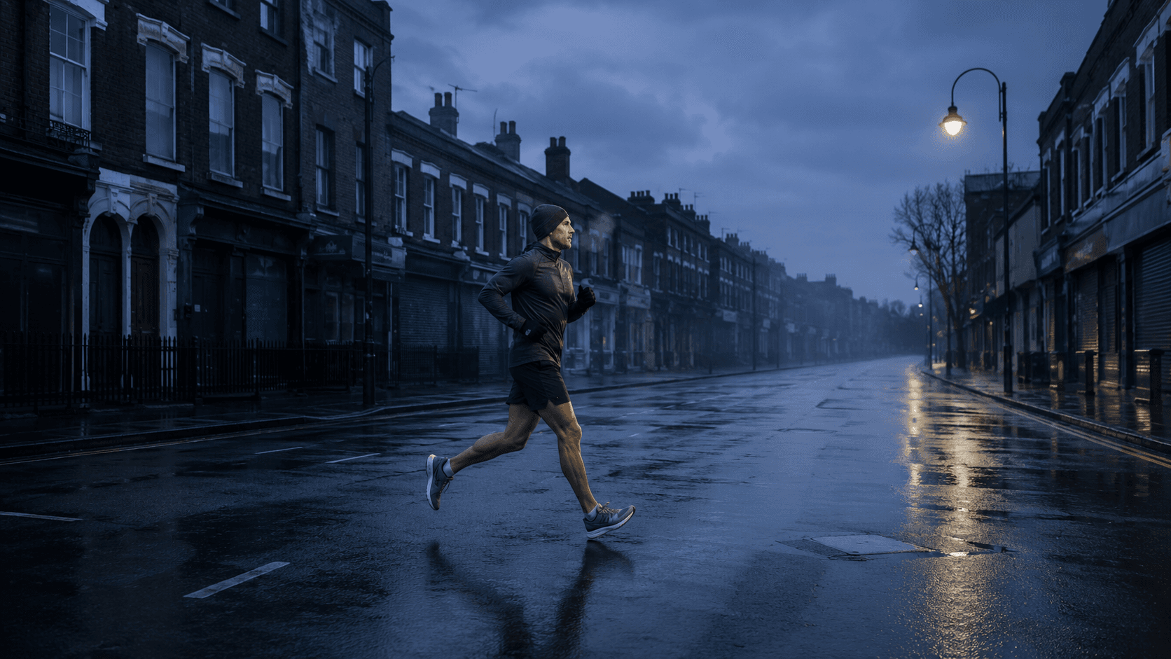 A person running alone on a long empty road at dawn, representing the quiet persistence of the long game — showing up when no one is watching