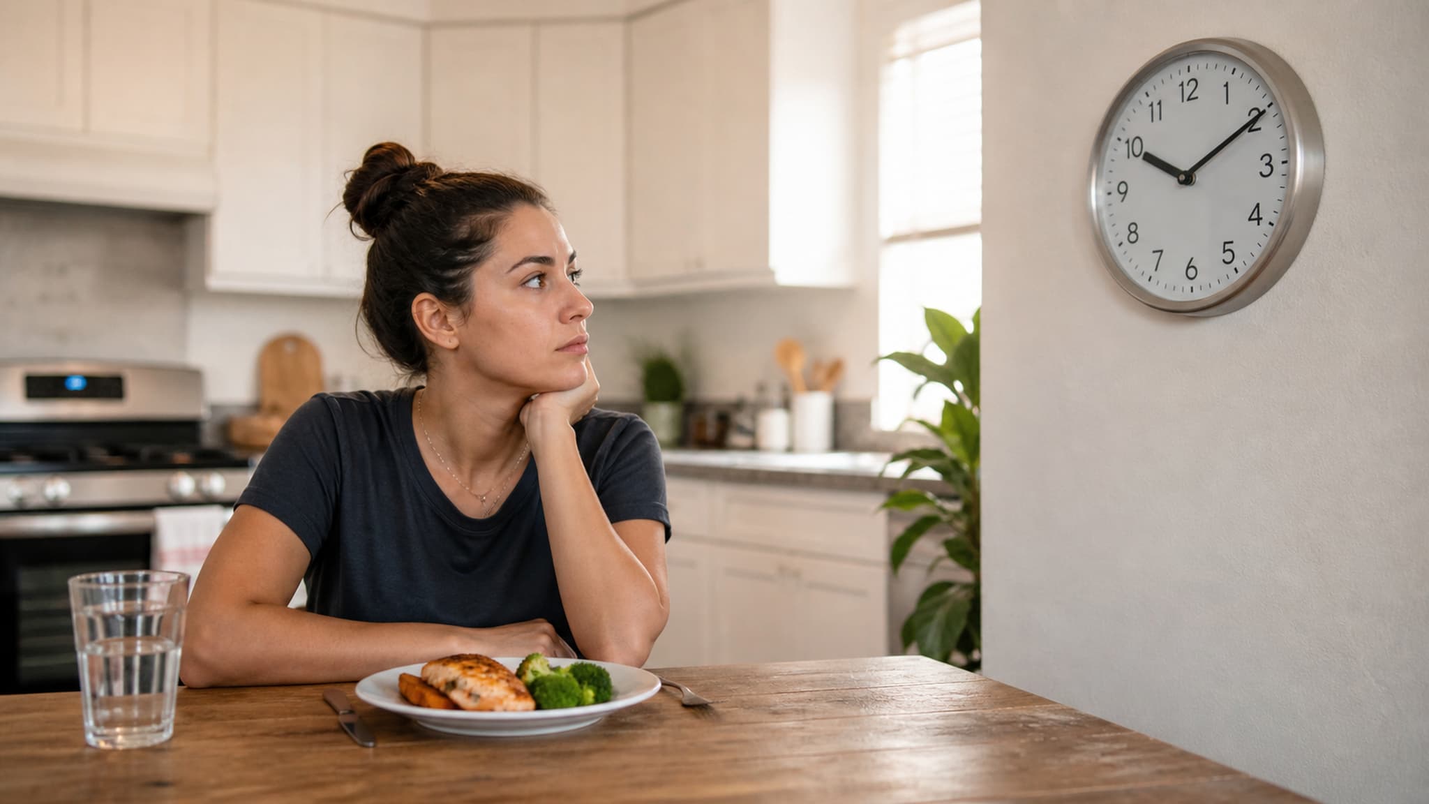 A kitchen scene representing the concept of time-restricted eating and the fasting window