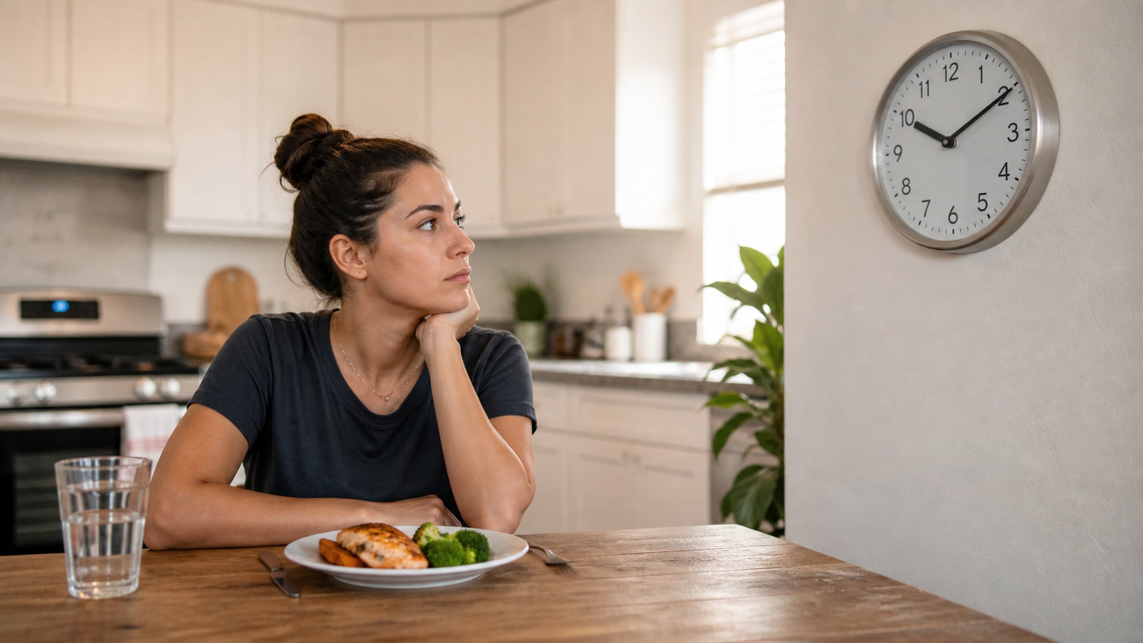 A kitchen scene representing the concept of time-restricted eating and the fasting window