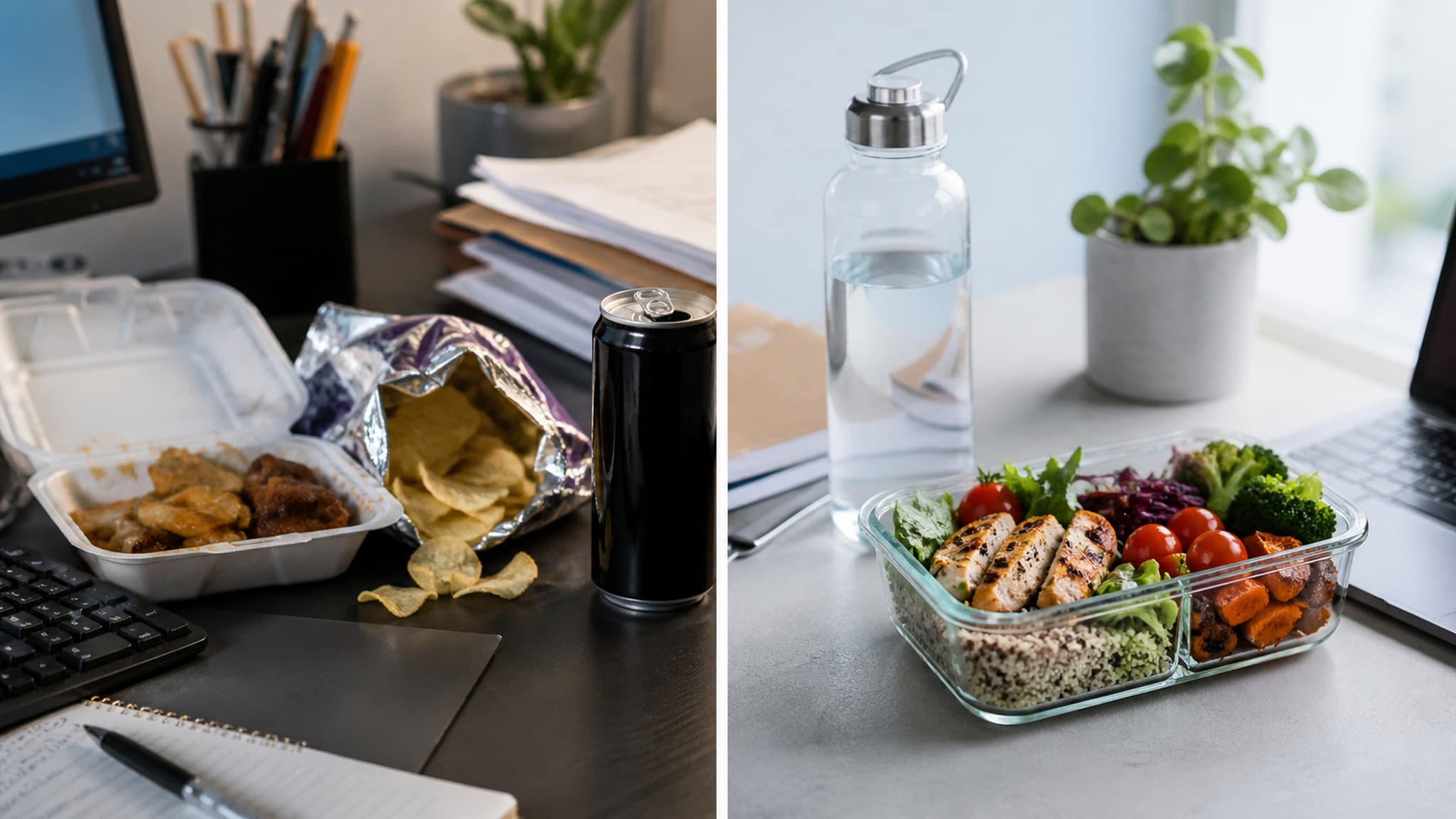 Neat meal prep containers filled with balanced, colourful food — proteins, grains, and vegetables — portioned and ready for the week ahead
