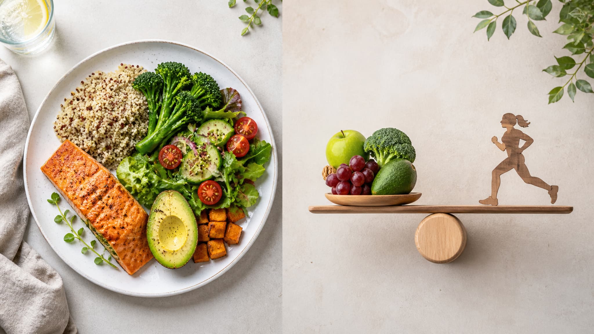 A balanced plate demonstrating the energy balance concept — the foundational principle that determines whether you gain, lose, or maintain weight