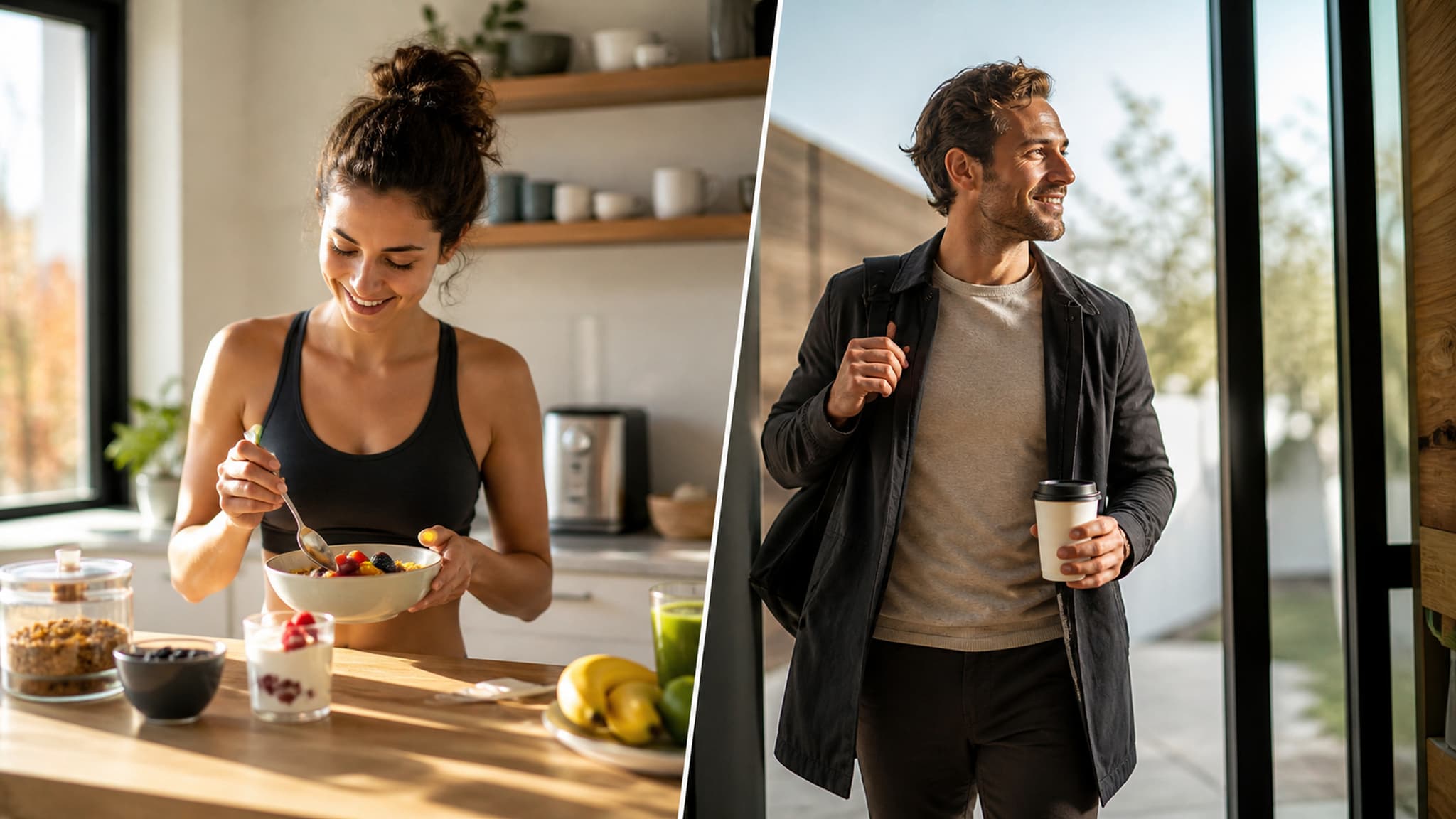 Two different morning approaches — one with a full breakfast and one with just coffee — both can be valid when chosen intentionally