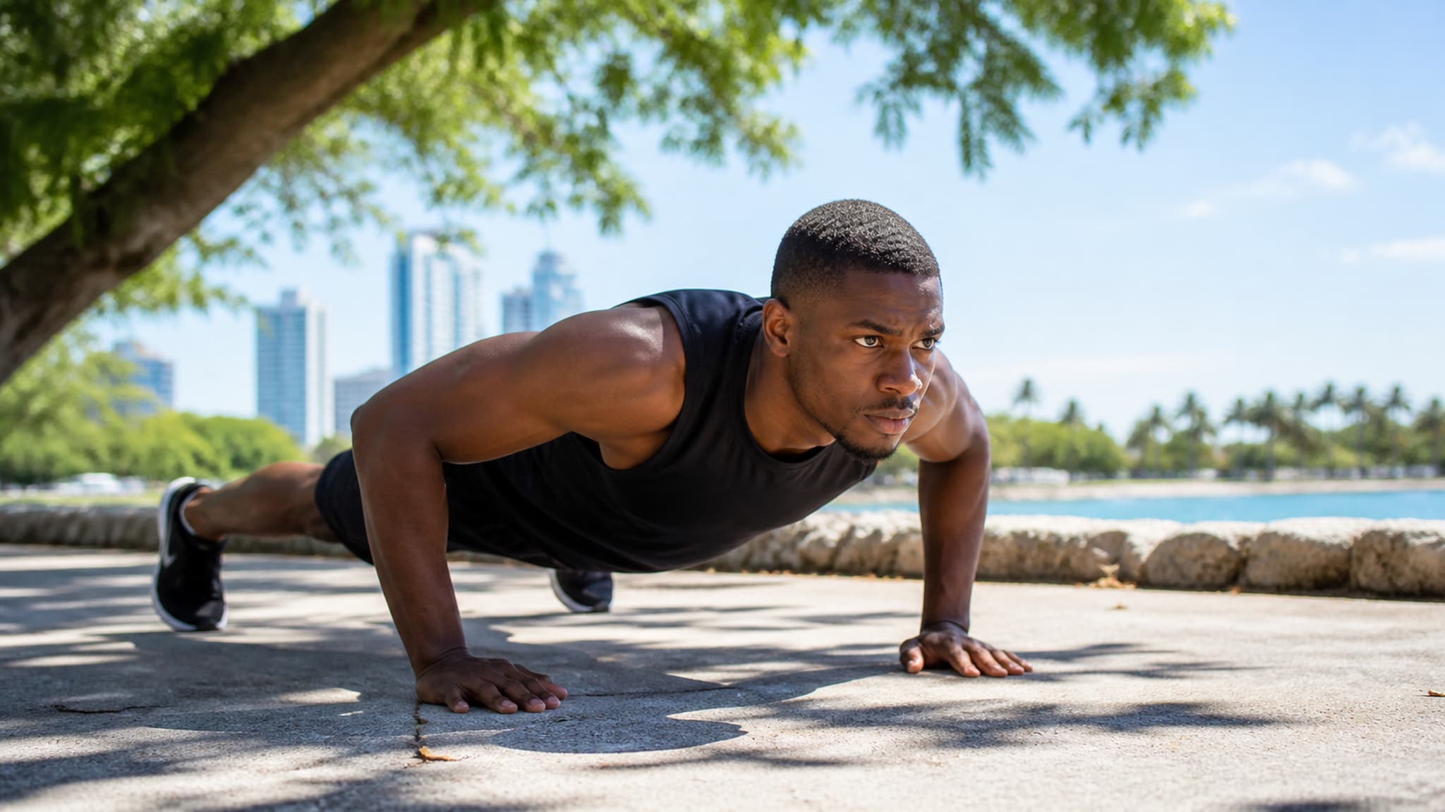 Person exercising outdoors in warm summer weather, maintaining their training routine as a non-negotiable habit
