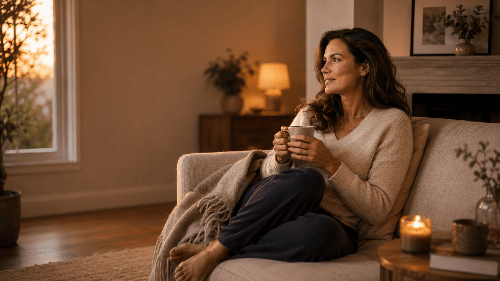 A woman protecting an unhurried evening wind-down with a quiet bedroom, an early bedtime and deliberate stress decompression, illustrating the article's argument that seven to eight hours of sleep and active stress management are not soft lifestyle recommendations but direct cardiovascular interventions with measurable effects on blood pressure, inflammation, insulin sensitivity and endothelial function