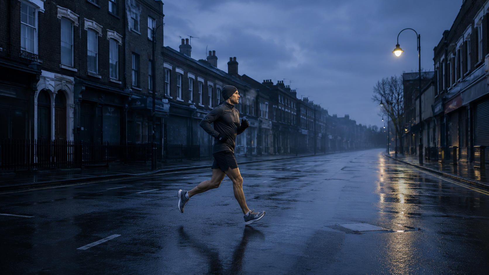A person running alone on a long empty road at dawn, representing the quiet persistence of the long game — showing up when no one is watching