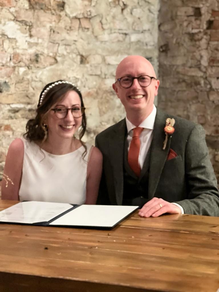 Gavin and Emily on their wedding day.