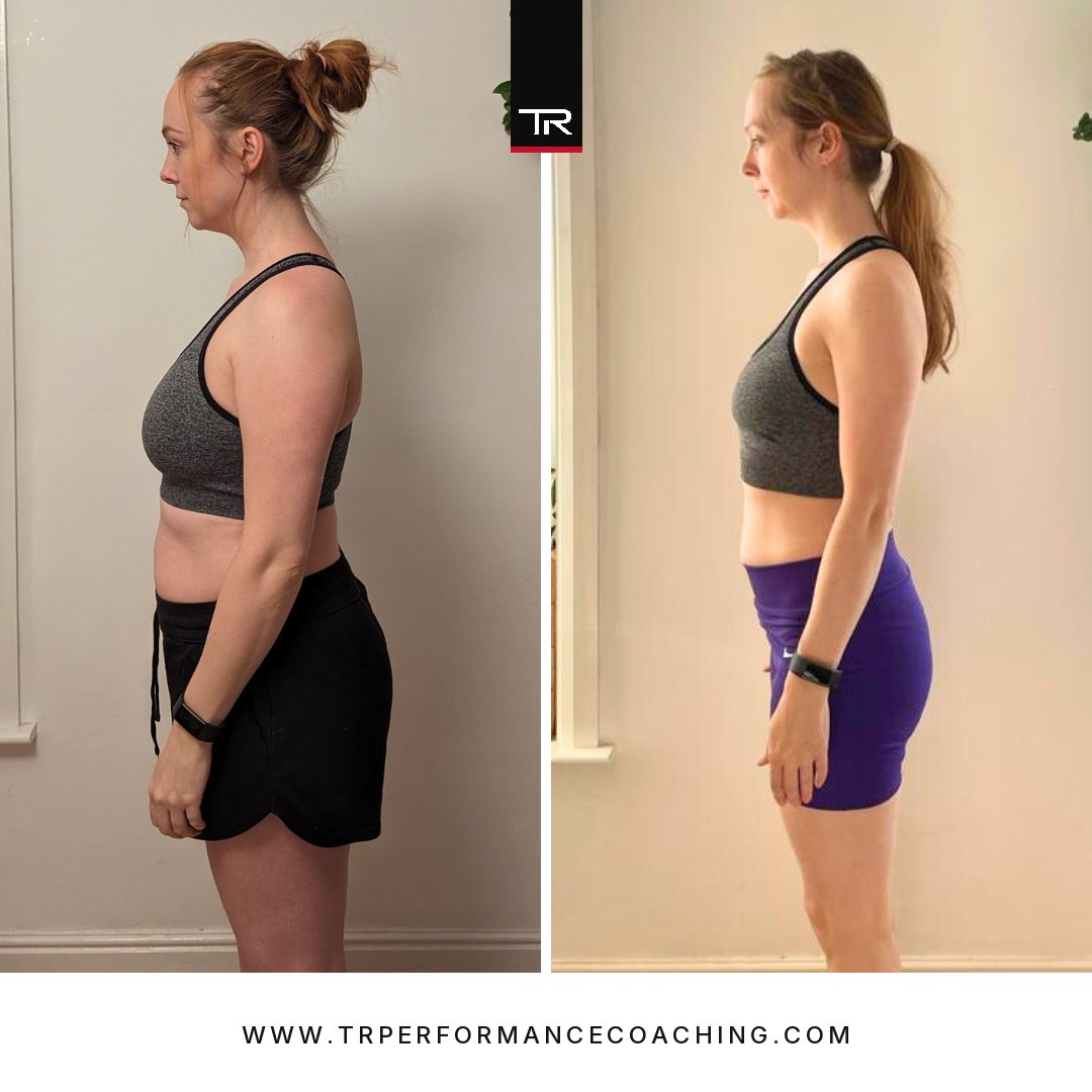 Jess, side profile, before and after six months of training with Tanvir.