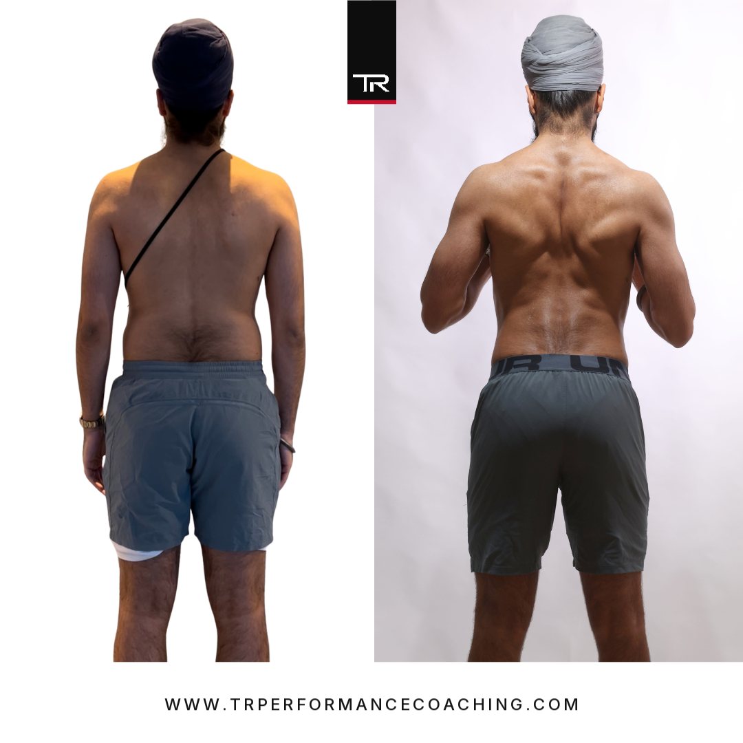 Prabh Singh showing his back development after 12 weeks of coaching